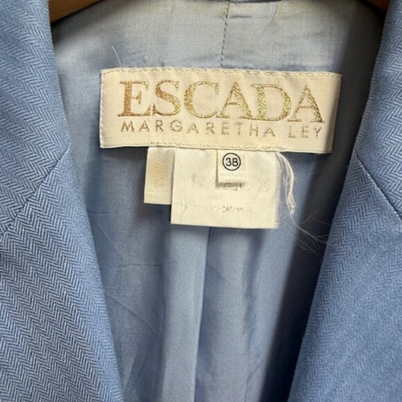 Vintage Escada by Margaretha Ley Cashmere Blazer Light Blue Herringbone - Picture 2 of 5